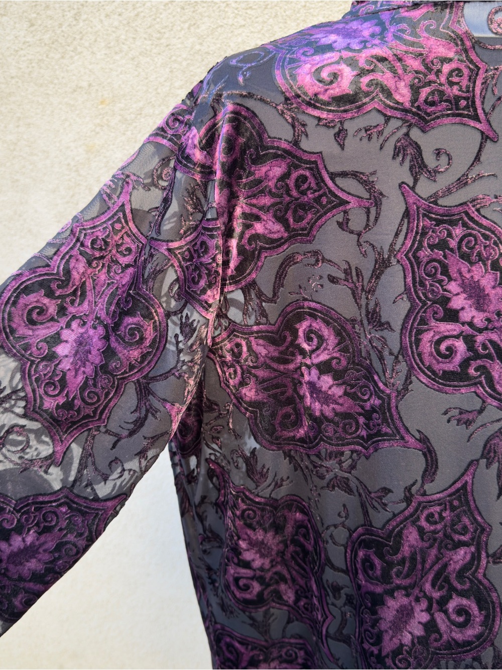 Sheer Paisley Button-Up Tunic in Black and Purple - Picture 4 of 8